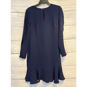 Shoshanna Navy Dress With Ruffled Hem & Buttoned Sleeves Size 6